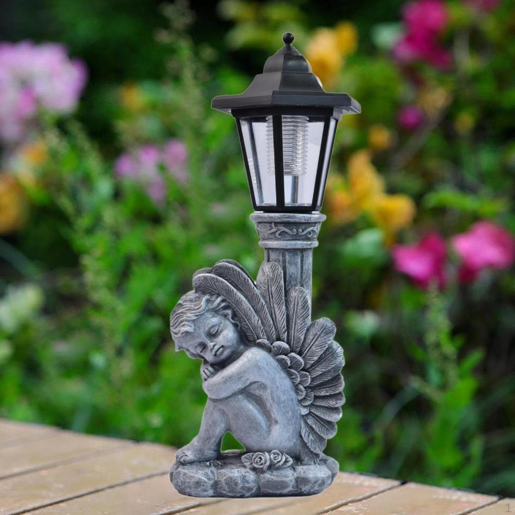Angel Garden Statue Figurine with Solar Lights Ornament Resin Sculpture for Yard
