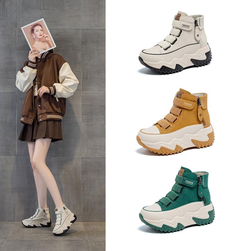 6773 inner height increase 7 leather dad shoes women, autumn new versatile thick-soled muffin casual