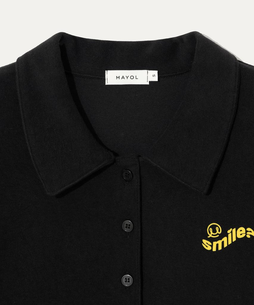 Mayol Print Terry Short Sleeve Polo Cardigan_Black