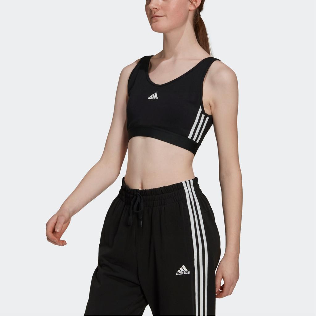 Adidas Logo Printed Striped Sports Tank Top Women Tops Black GS1343