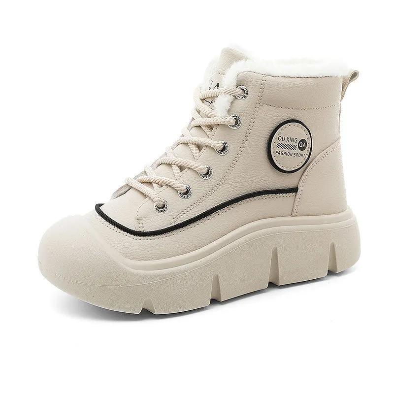 Fashion New 2024 Winter Waterproof Women Warm High-top Simple Plus Velvet Thick-soled Cotton Shoes High Quality Platform Sneakers