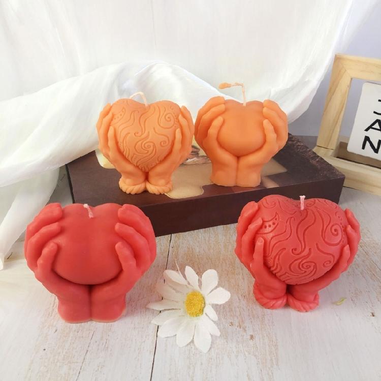 Hand Holding Heart Candle Mold 3D Heart Shape Candle Silicone Mold DIY Soap Mold
