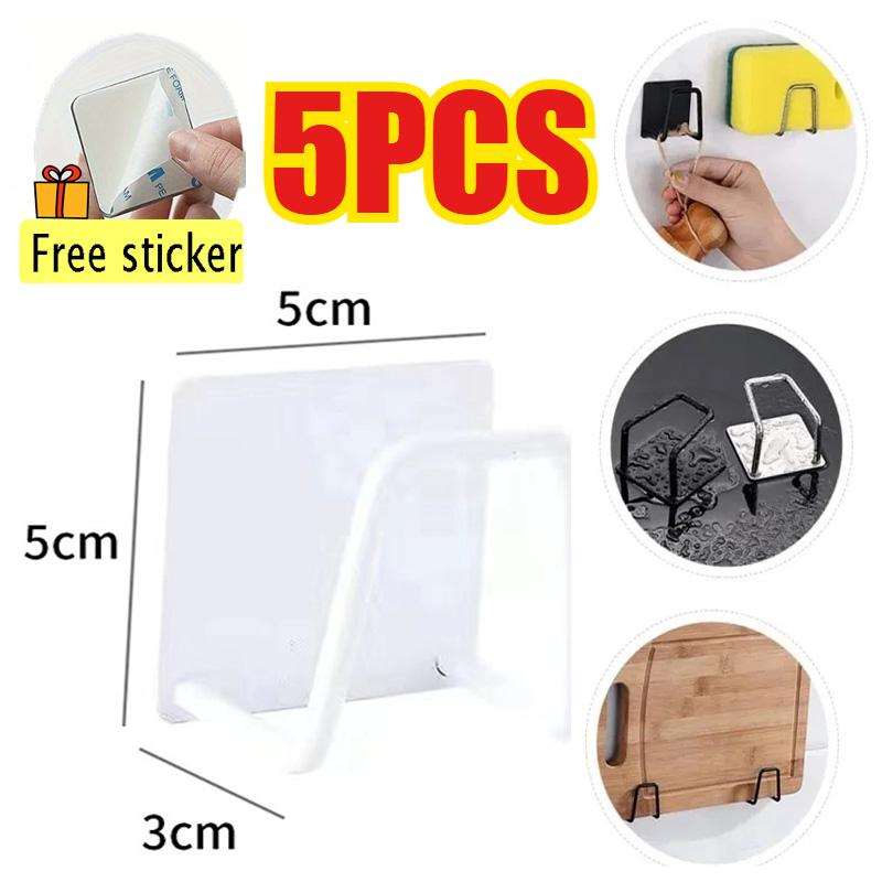 Steel Kitchen Sink Sponge Holder Sink Wall-mounted Dishwashing Sponge Holder Self Adhesive Drain Drying Rack Bathroom Organizer