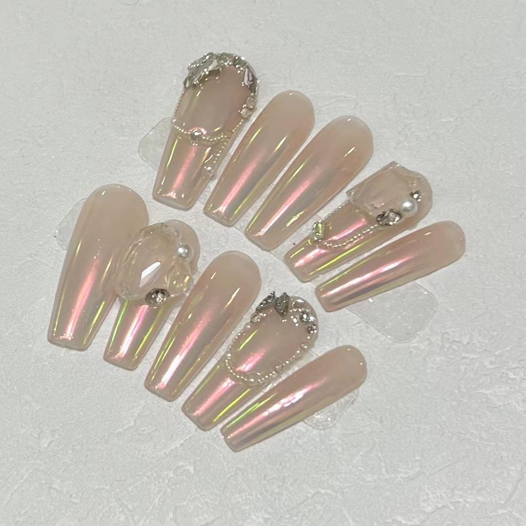 

Принцесса-эльф в латной броне ручной работы, маникюр с пудрой «Аврора», французская волшебная зеркальная пудра, готовое изделие, многоразовая латная броня Large L