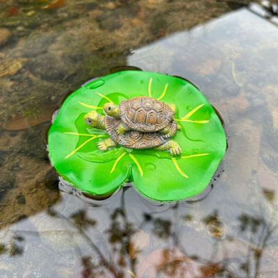 Floating Lotus Leaf Turtle Figurine Double Tortoise Statue Sculpture Outdoor Garden Yard Fishpond Aquarium Decoration Ornament