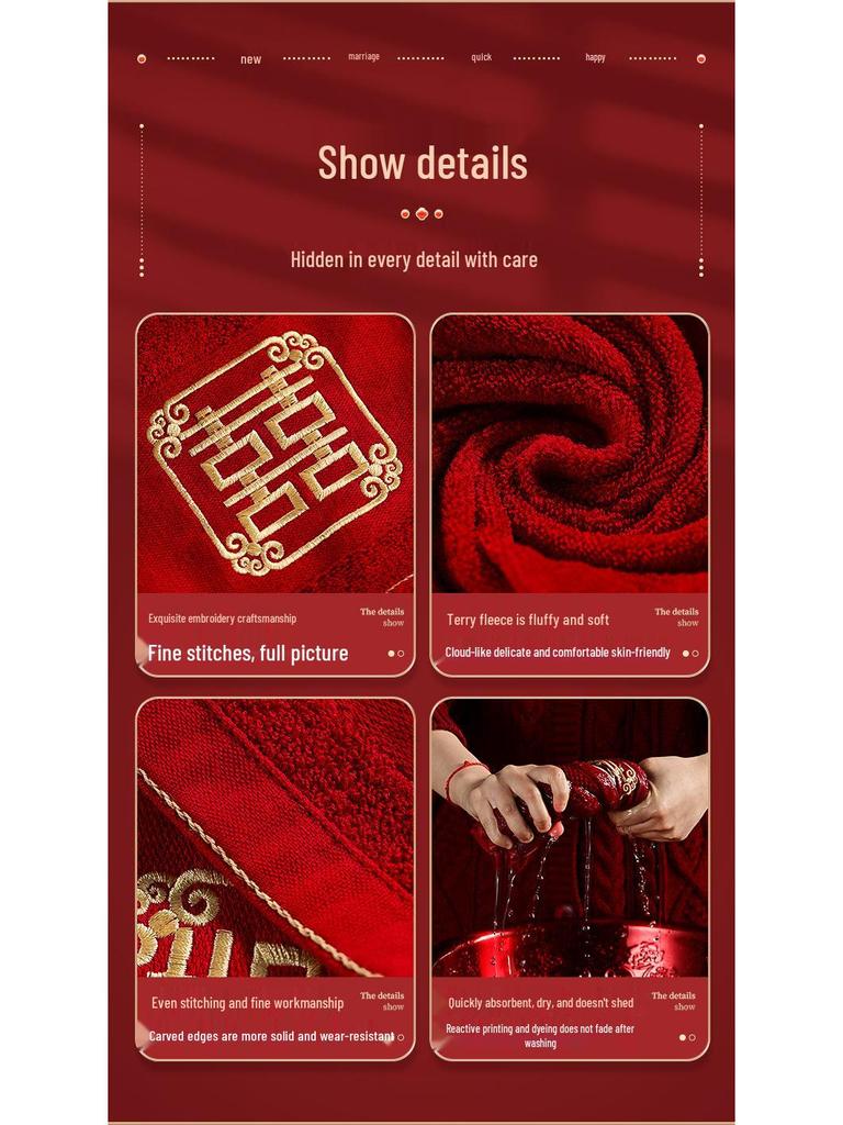 Red Wedding Towel Pair - Bride's Favors, Gift Boxed, Ideal for Dowry