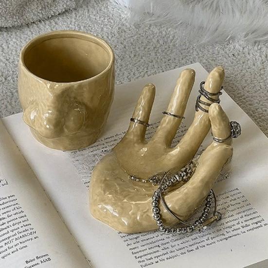 410ml Ceramic Mug Set with Cup Holders Funny Nose-Picking Design Tea Coffee Cup Home Kitchen Drinkware