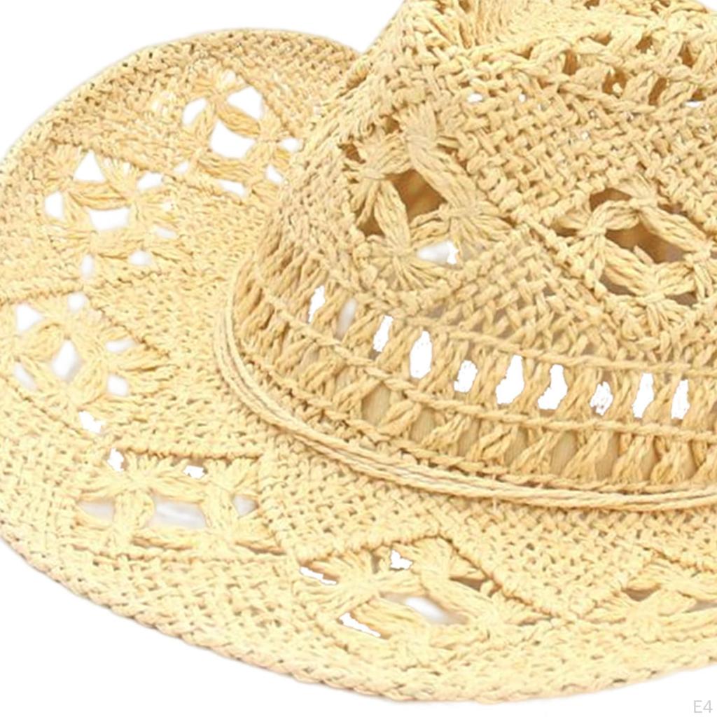 Cowboy Hat, Handmade Weave Sun Floppy Beach Hats for Festival Vacation Travel Outdoor