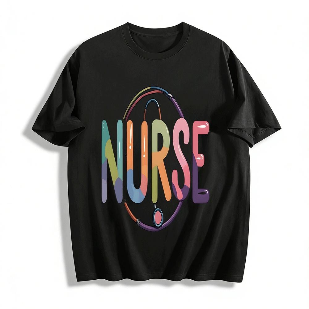Fun Stethoscope Nurse Themed Print Casual Top Pure cotton T-shirt XXS