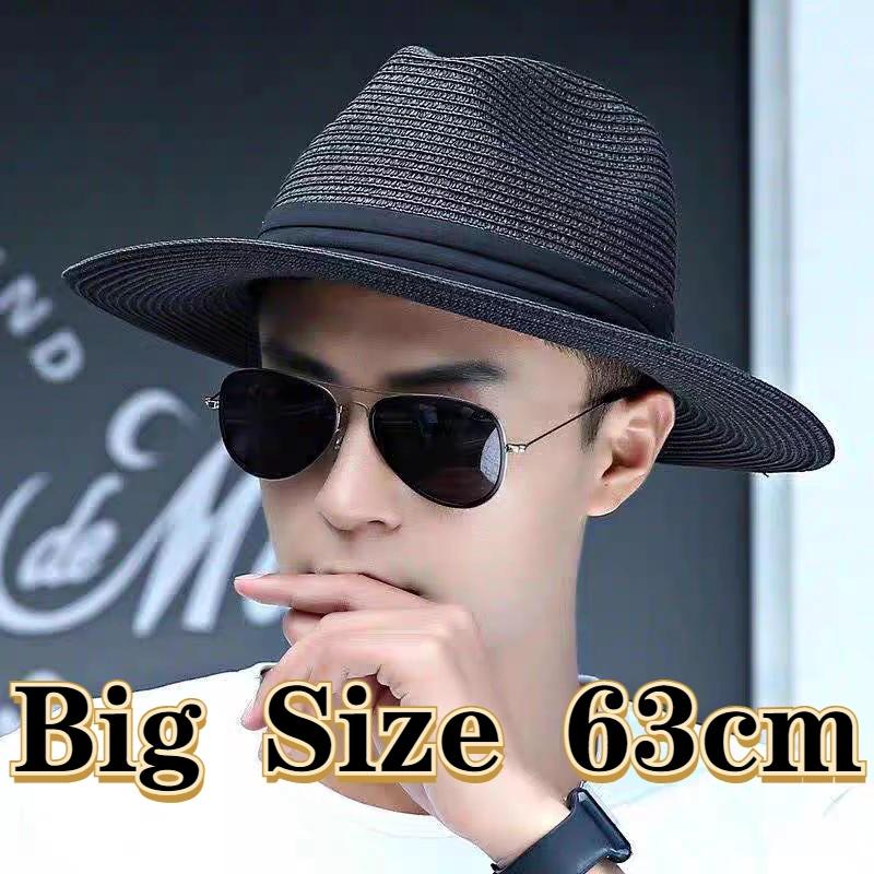 Xl Big Size 63Cm Summer Beach Woven Sun Hats Men Women Uv Sun Protection Travel Panaman Straw Hat Unisex Jazz Fedora Hat For Men