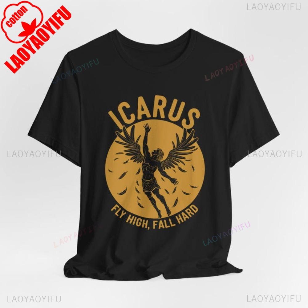 Ikarus Flieg Hoch Fall Tief Shirt Lustiges Griechische Mythologie T-Shirt Griechische Mythos Geschichte T-Shirt Herren Damen Rundhals Baumwolle Kurzarm