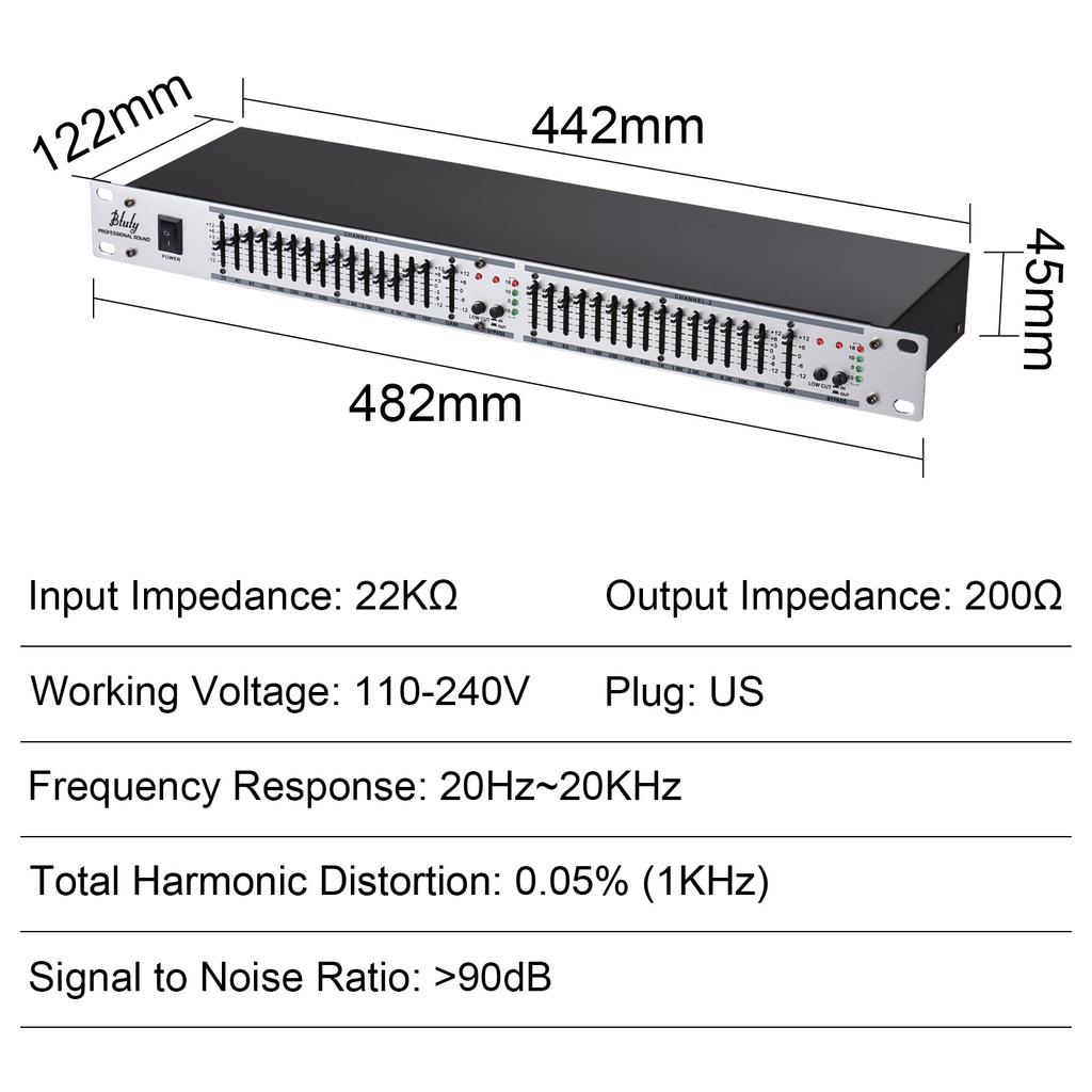 Btuty EQ 215 Dobbeltkanal 15-bånds Equalizer 1U Rackmontering 2-kanals Stereo Grafisk Equalizer