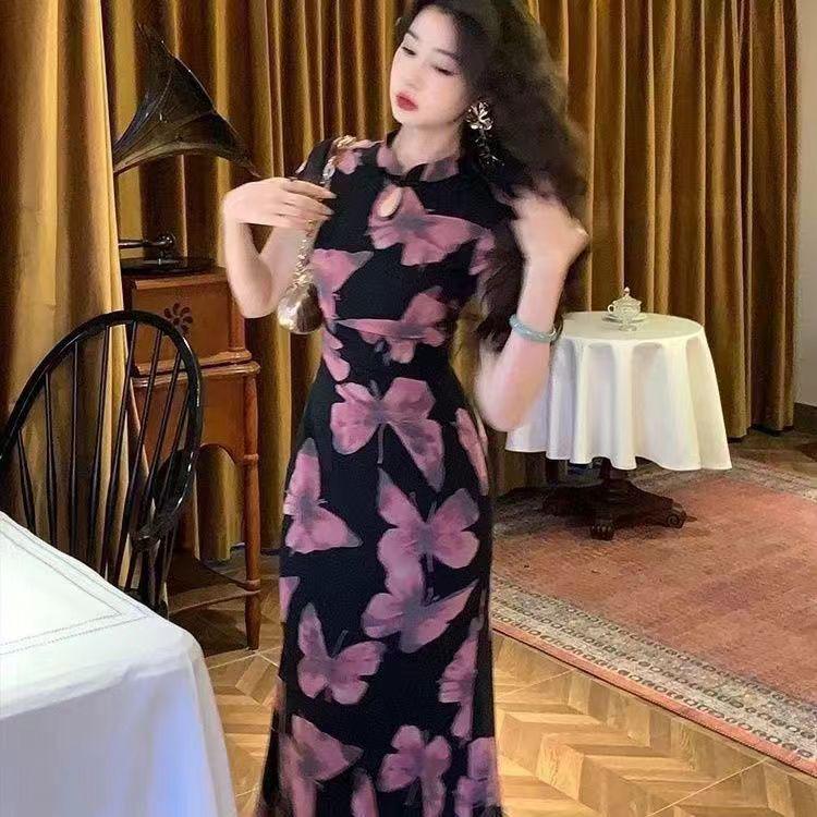 2026 New Chinese Retro 'Breaking the Cocoon' Butterfly Improved Qipao Dress - Women's Summer Short Sleeve Elegant Dress