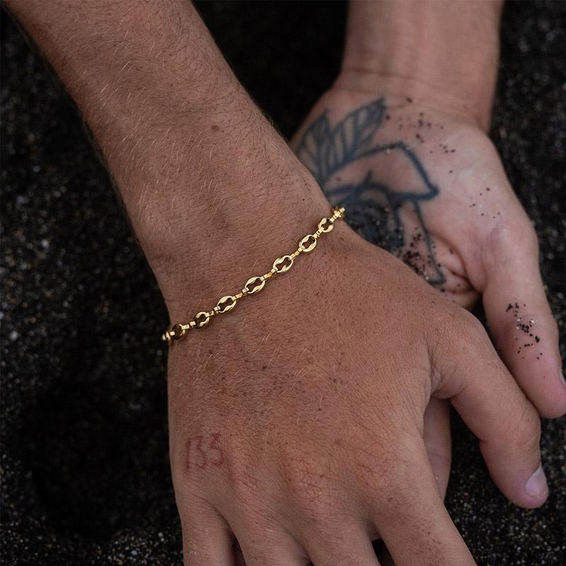 

Браслет-цепочка из нержавеющей стали 316L с геометрическим узором Foxanry Хип-хоп Простой Модный Водонепроницаемый Ювелирные украшения на день рождения Подарки EL0003 золотой