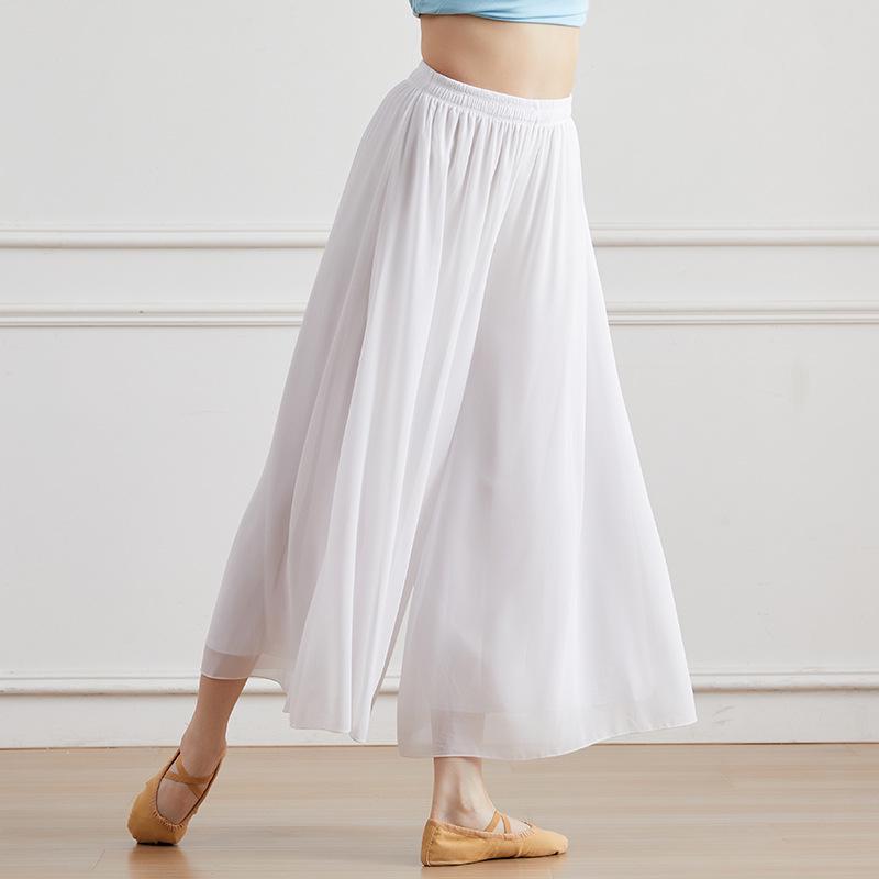 Women's White High Waist Chiffon Dance Pants - Wide Leg, Flowy, Modern Performance Wear