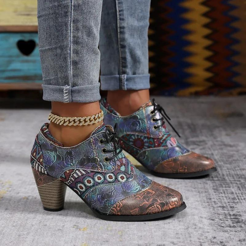 Women High Heel Shoes 2025 Autumn New Ankle Boots Flower Fashion Leather Women's Short Boots Female Casual Shoes Botas