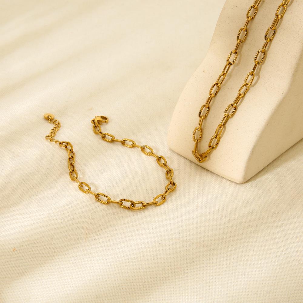 European and American simple fashion plated 18k gold stainless steel cross chain set embossed bracelet necklace DIY jewelry women
