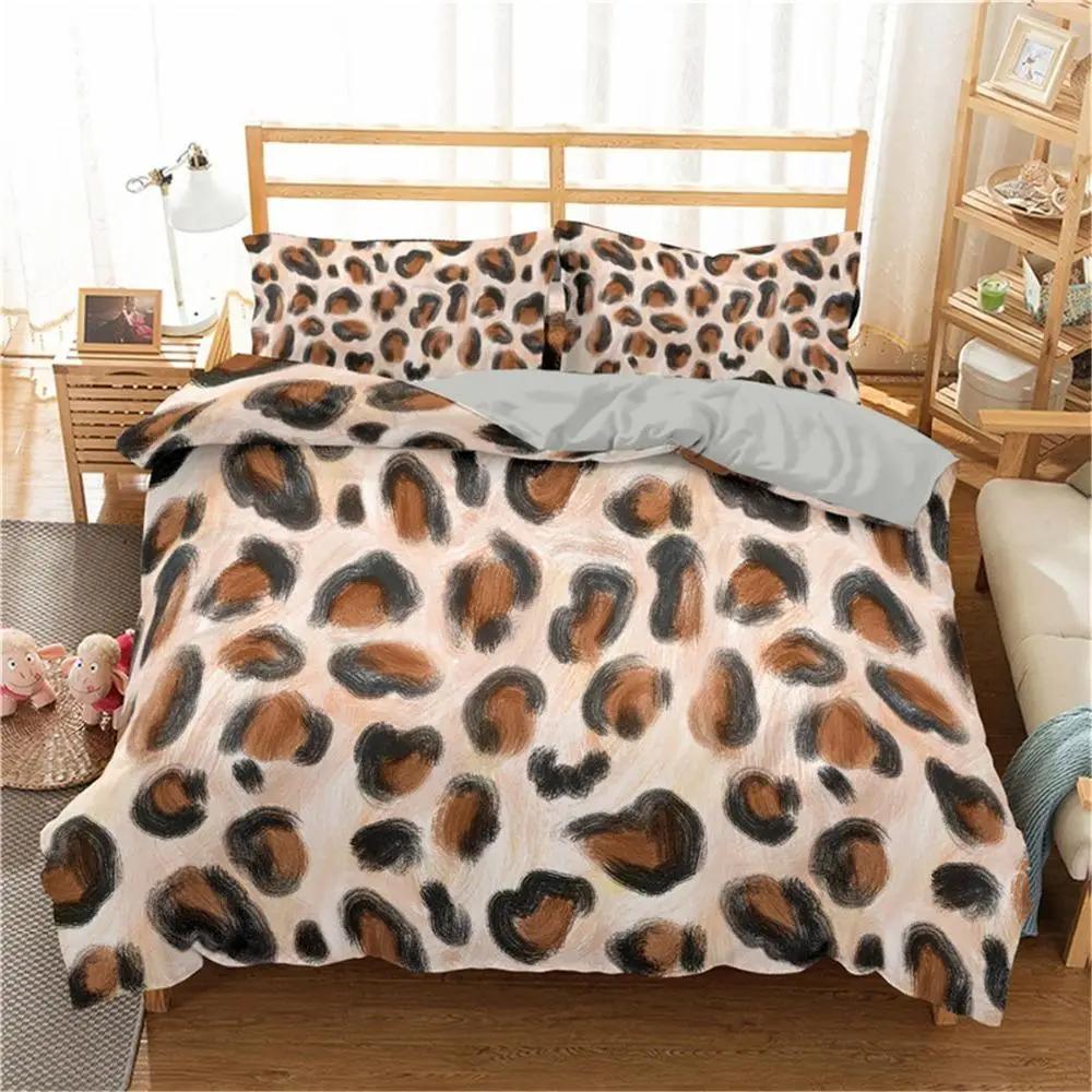 Leopard Print Duvet Cover Set King Size Africa Animal Bedding Set For Girls Boys Children Teen Colorful Leopard Twin Quilt Cover