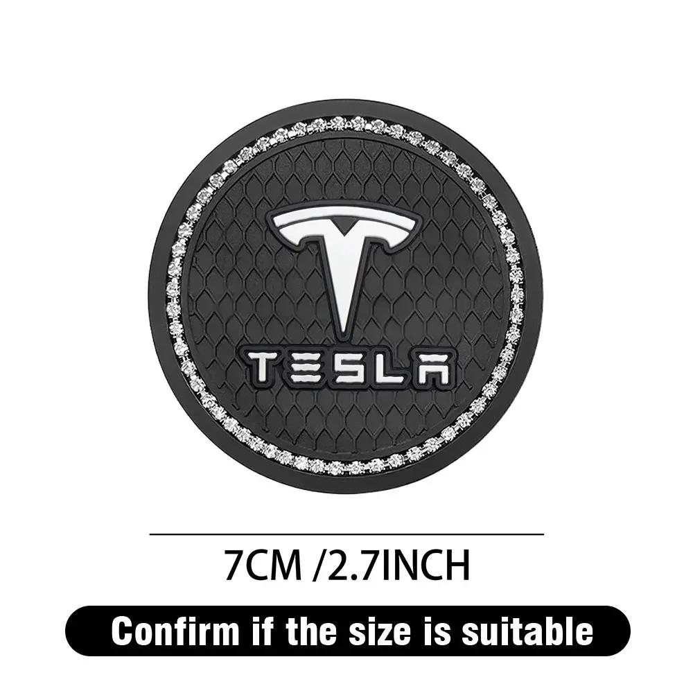 Sticker 2025 New Tesla 1/2PCS Car Coasters Rubber Water Cup Bottle Holder Anti-slip Pad For Tesla Model 3 Model S X Model Y