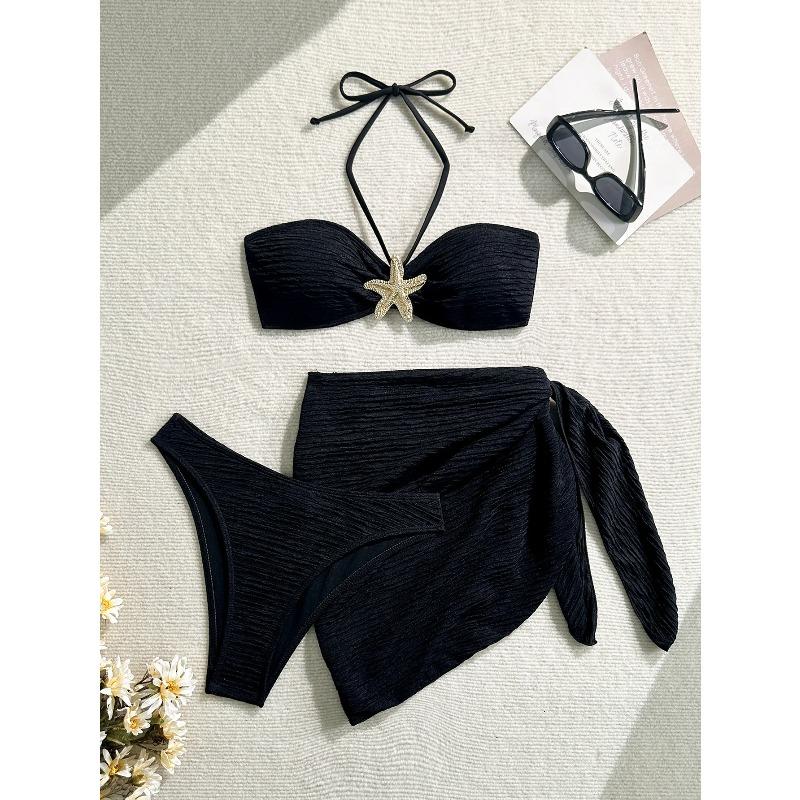 2026 new solid color split swimsuit women's three-piece bikini beach swimsuit set