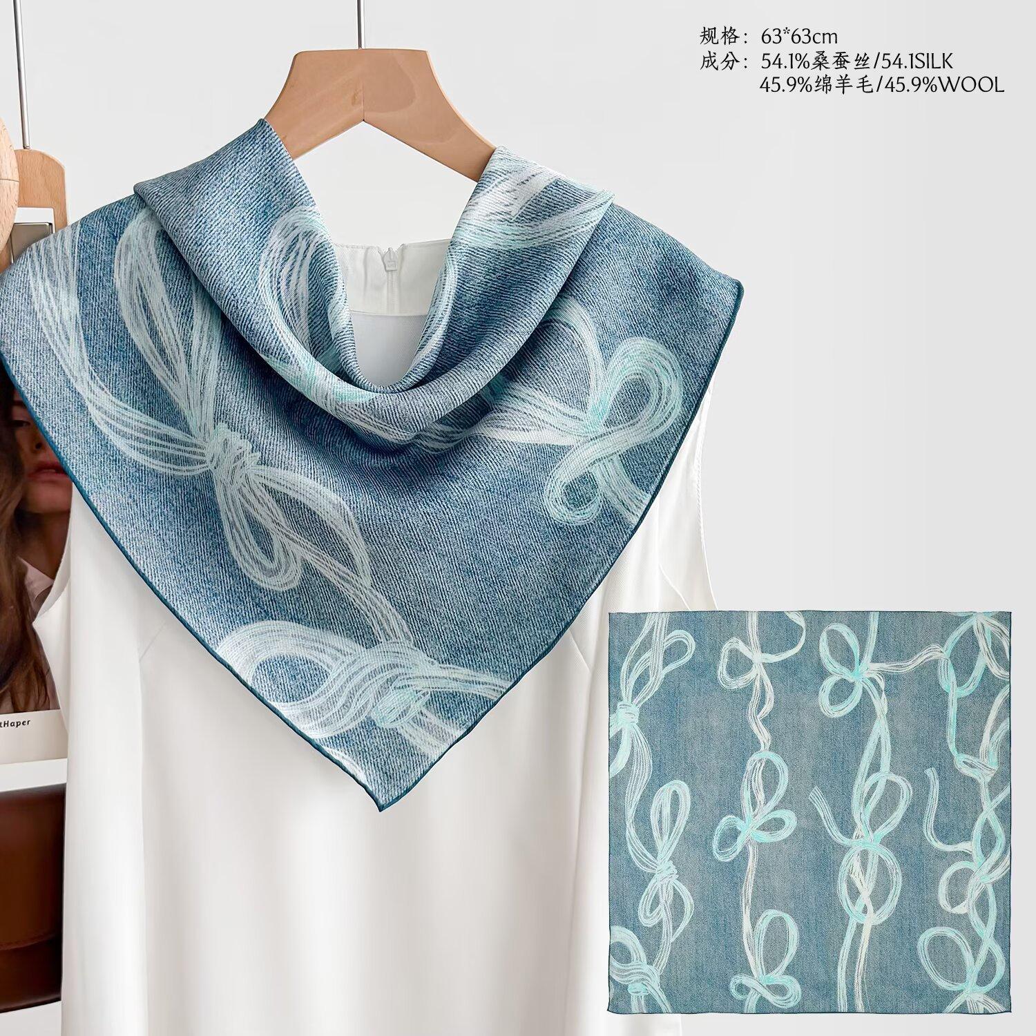 New spring silk wool square scarf women s fashion versatile thin silk wool silk scarf women s neck scarf accessories shawl 63