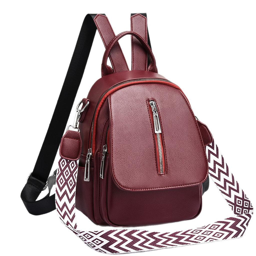 Backpack women's trendy women's bag texture solid color travel bag PU material