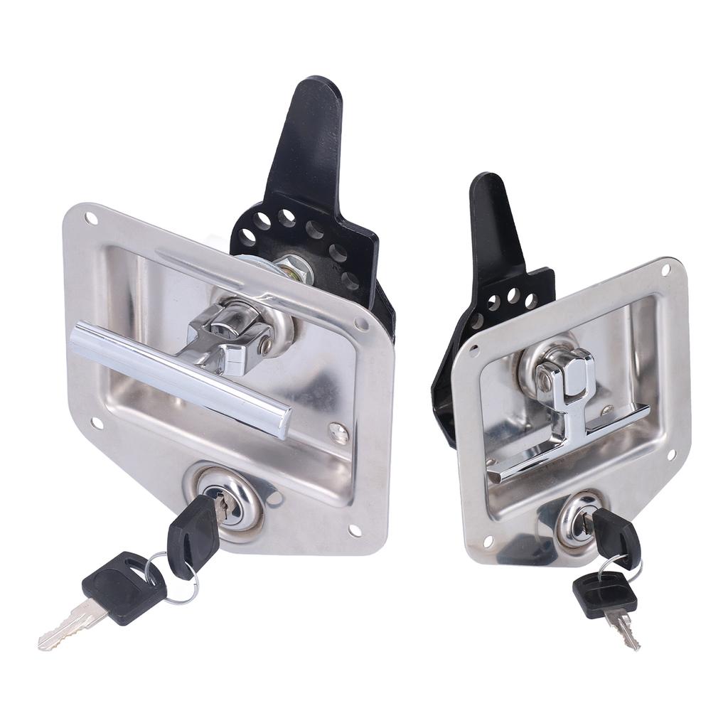 Trailer Door Latch T Handle with 2‑Key Stainless Steel Chrome for Caravan Camper Tool Box