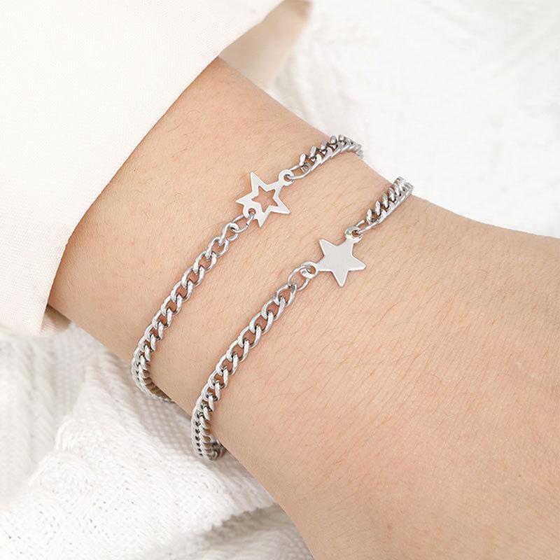 2 szt. Prosta Wszechstronna Bransoletka ze Stali Nierdzewnej Unisex Osobowość Trend Gwiazda Para Bransoletka Akcesoria Biżuteria Prezenty