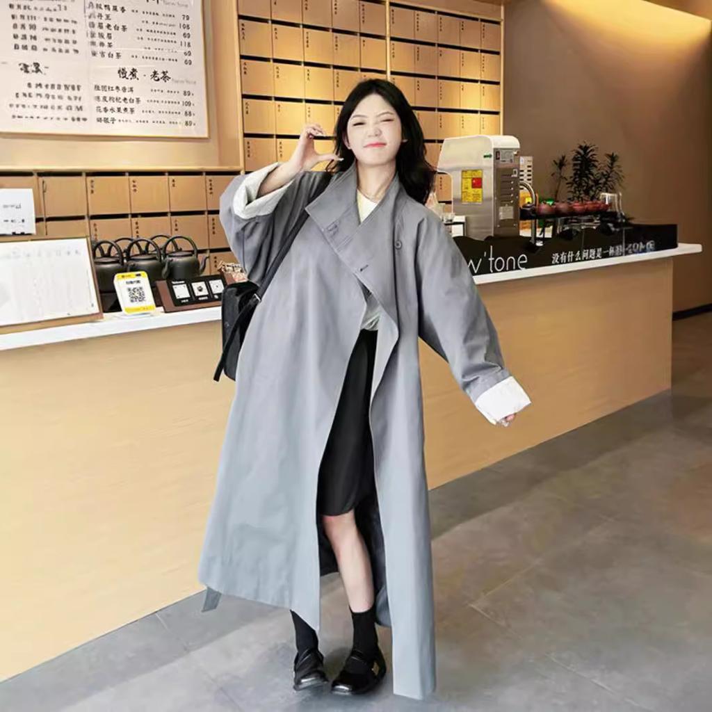 Gray One-button Windbreaker Jacket for Women Spring and Autumn New Style Loose and Versatile Coat