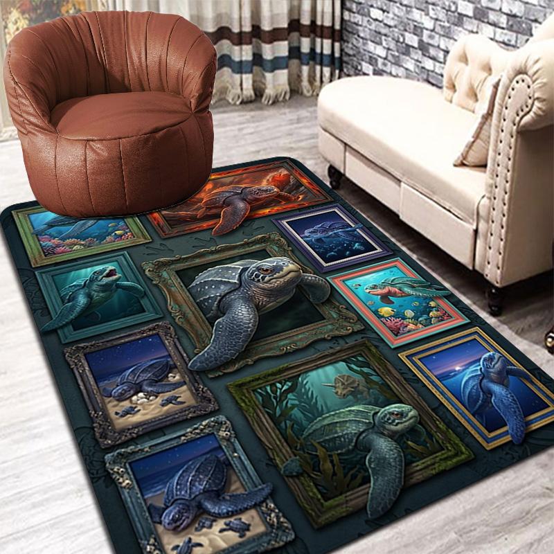 Turtle Art Gallery Pattern Rug Floor Mat for Living Room or Bedroom Soft and Comfortable Carpet a Gift for Birthday and Holiday.