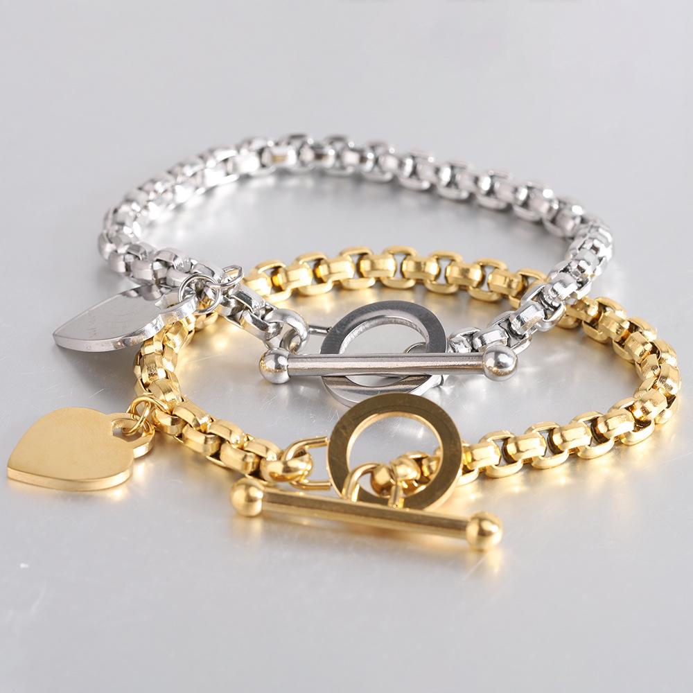 Vielseitiges Europäisch & Amerikanisch Edelstahl Perlen Quadrat Armband mit Herz OT-Verschluss - 6MM