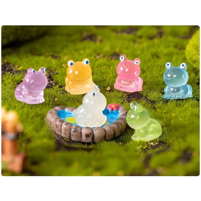 Colorful Glowing Little Frog Resin Figurine Adorable Cartoon Animal Decor