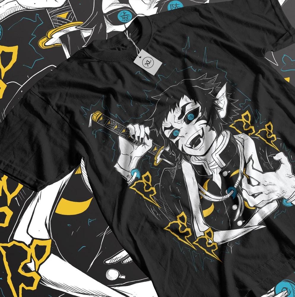 Kaigaku Tshirt Kimetsu No Yaiba Anime Harajuku Kyojuro Rengoku TShirt Black S