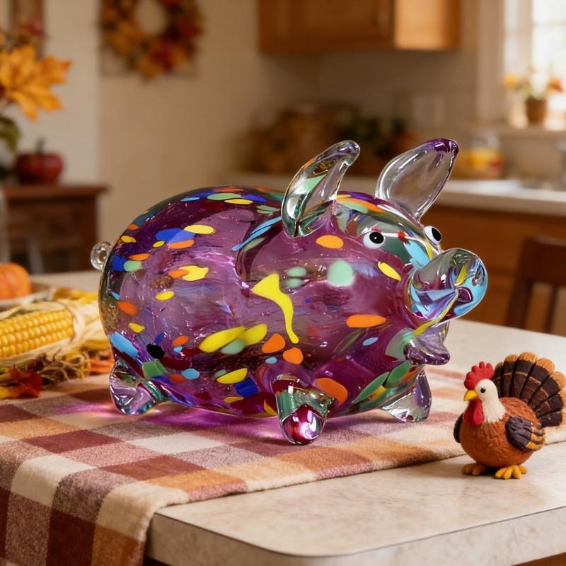 Glass Pig Miniature Sculpture Chinese Zodiacs Animal Figurine Collectible Ornament for Home Office Desktop Decoration