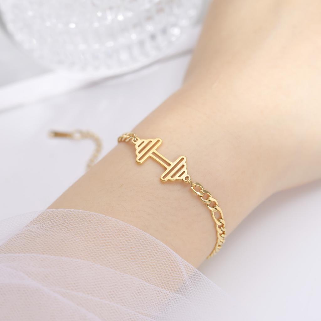 Small Dumbbell Pendant Bracelet Titanium Steel Gold Plated Minimalist Fashion Versatile Accessory