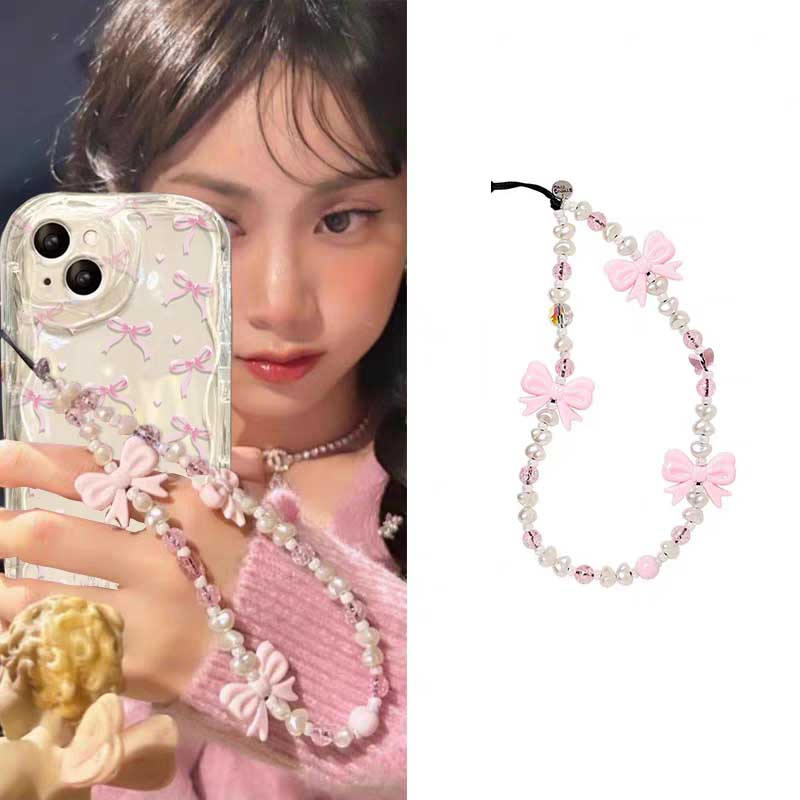 Case For Vivo V60 V40 V50 Lite Y31 5G Y33S Y21S Y28 4G Y17S Y04 Y03 Y29S Y28S Y18 Y400 Pink Bowknot Wrist Chain Cover