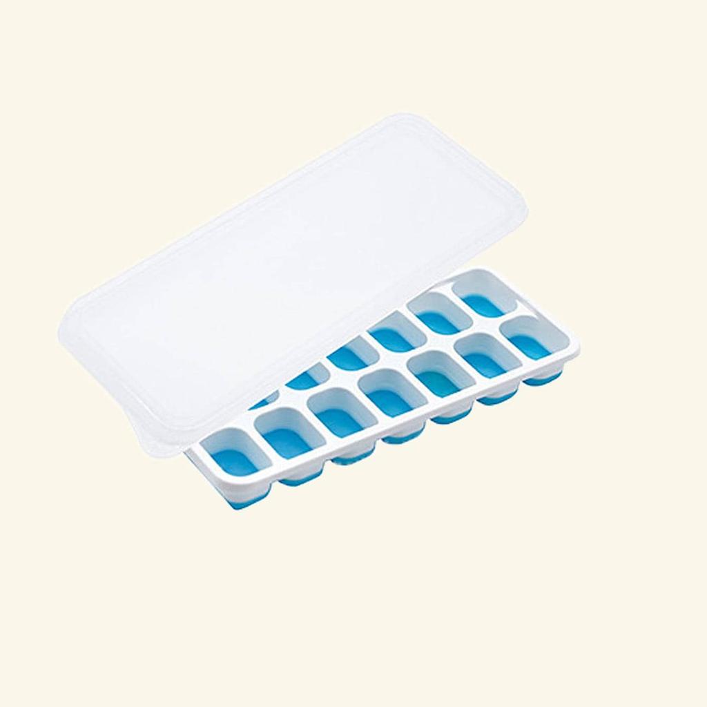 1 Stück/2 Stück - 14-Fächer Flexible Silikon Eiswürfelform mit großem Fassungsvermögen und auslaufsicherem, abnehmbarem Deckel und strapazierfähigem Kunststoffmaterial