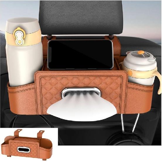 Mandark Car Headrest Backseat Storage Bag,Multifunctional car seat back storage box,With drink cup holder and hook,Car Travel