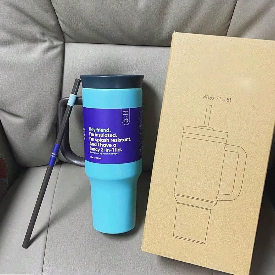 40oz Stainless Steel Tumbler With Handle Leopard Tumbler With Straw Lids Stainless Steel Coffee Termos Cup Car Mugs Vacuum Cup 40oz небесно-голубой