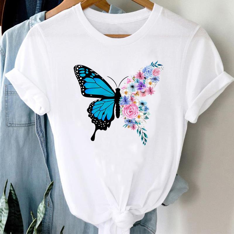 Lovely Flower Tee Top Fashion T Shirt Clothing 90s Sweet Trend Casual Short Sleeve Women Print Lady Female Graphic T-shirt
