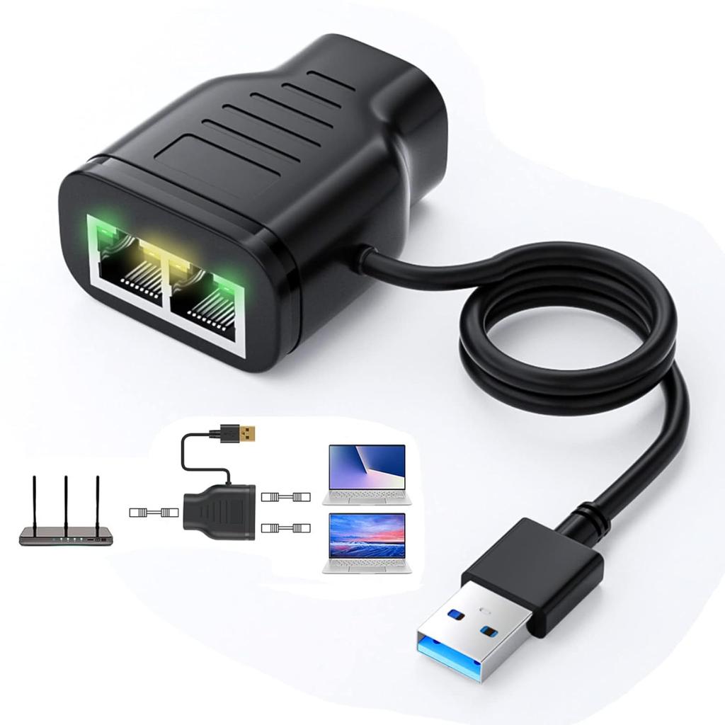 Netzwerk-Splitter Ethernet-Splitter für 2 PC Laptop Netzwerk RJ45-Splitter 1 in 2 out 100M 1000M Gigabit Ethernet-Splitter