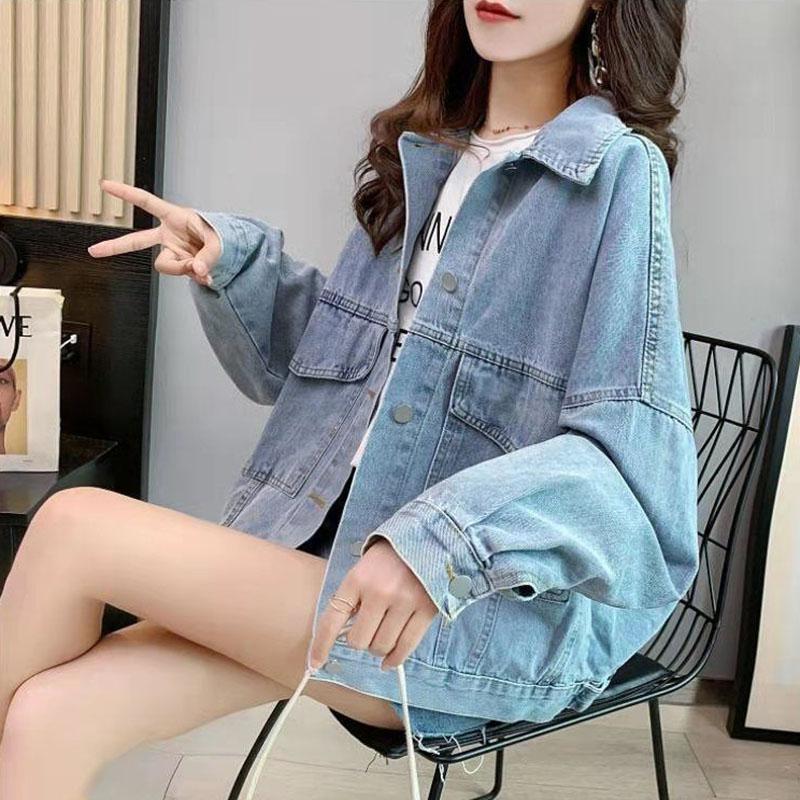 Spring and Autumn Denim Jacket Ladies Embroidered Loose Korean All Metch Hong Kong Style Tops