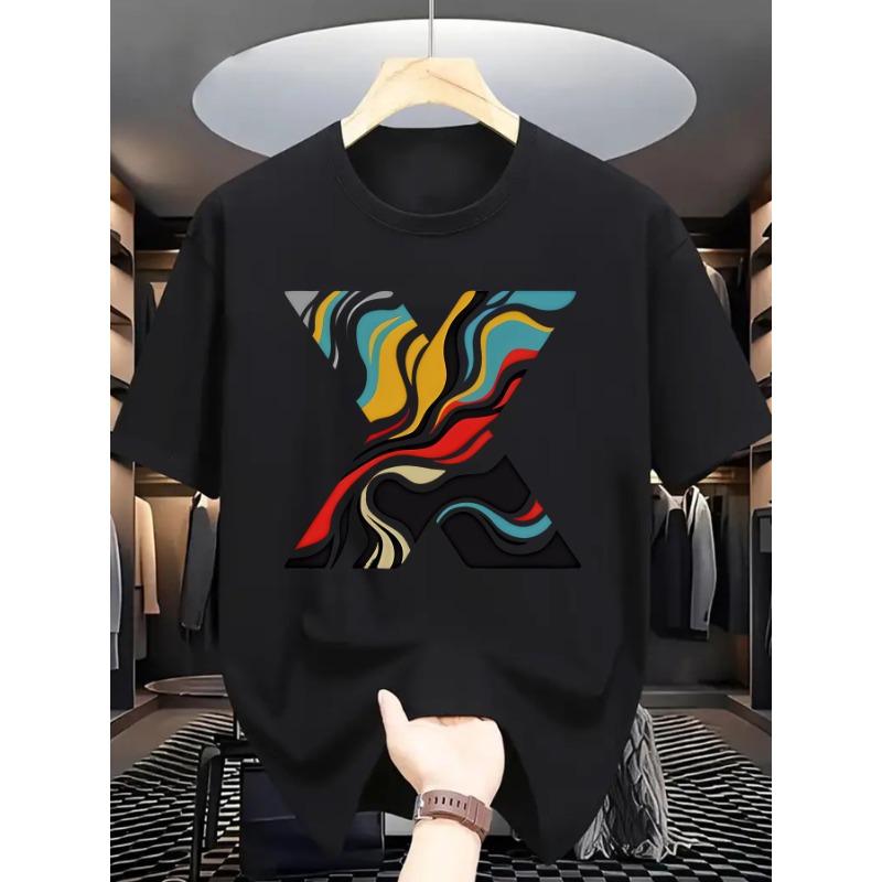 

European sizes Summer Men s Fashion Patterned Short-Sleeve T-Shirt with Letter Print S чёрный