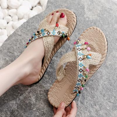 Handmade Slipper Women's Summer Bohemian Fashion Flowing Flat Beach Shoes