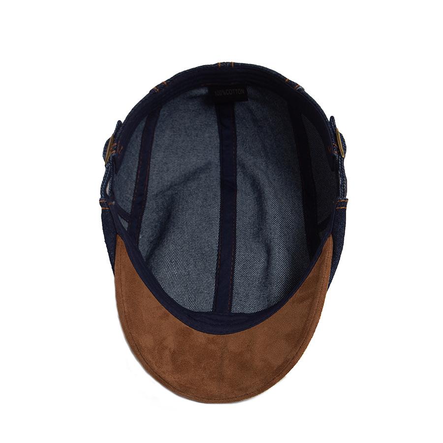 Boina Unisex Vintage Lavada Denim Color Block - Primavera/Otoño Gorra Plana Casual