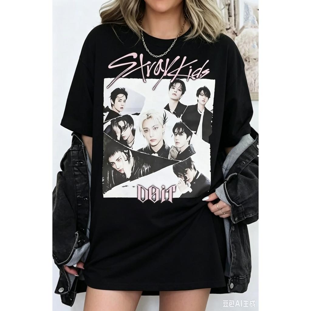 Kpop Merch SKZ Fans T-Shirt Men Women Streetwear Oversized Y2k Short Sleeves High Quality Casual Loose Harajuku Female Male Clothing