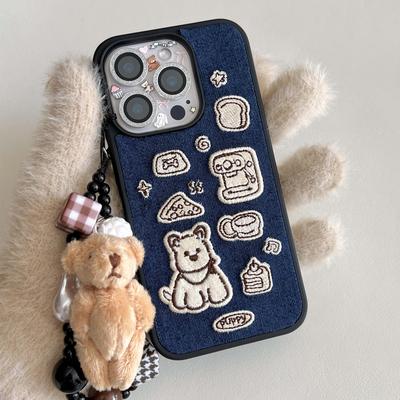 Ins 3D Plush Dog Puppy Pendant Bracelet Cute Cartoon Animal Phone Case for Iphone 17 13 14 15 Pro Max 16 Promax Capa