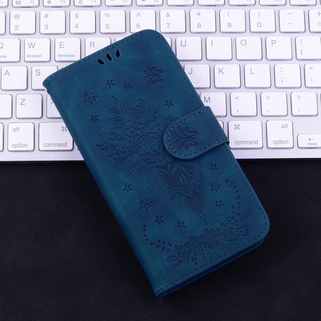Prägung 3D Rose Schmetterling Blumenmuster Leder Handy Brieftasche Hülle Buch für iPhone 14 Samsung Xiaomi Google Mädchen Rosa Farbe Ständer Karte Flip Cover Tasche