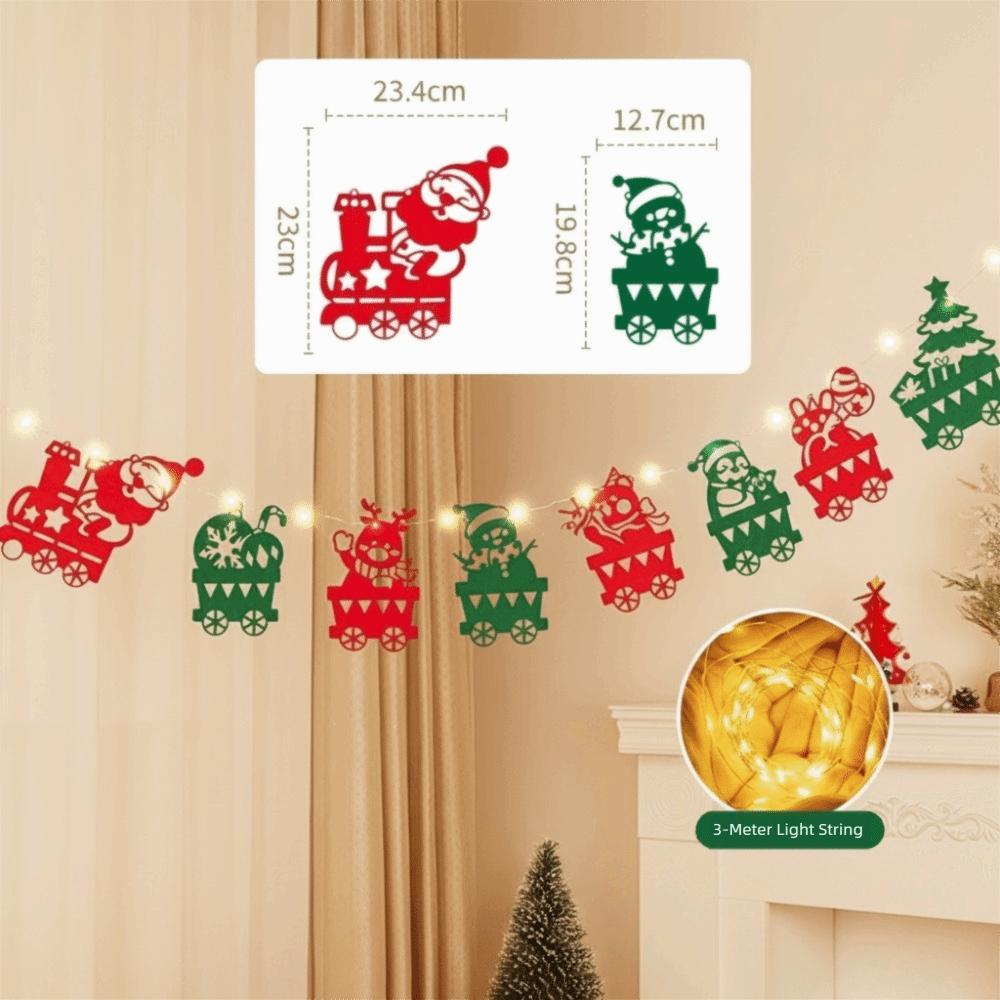 Festive Lights Felt Christmas Banner Decorated DIY Handmade Christmas Pendant Furry Balls LED String Light Home Room