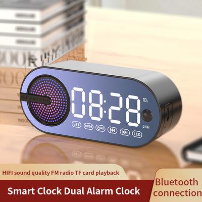USB LED Mirror Wireless Bluetooth Speaker Quiet Digital Alarm Clock Radio FM Large Display Bedroom Living Room